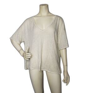 Johanna Paris Shirt Womens One Size Linen Made in Italy V Neck Oversized Boxy